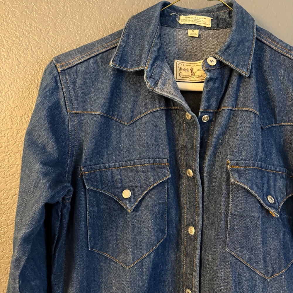 RALPH LAUREN • western wear vintage 1970s Denim Long Sleeve Dress size 6 - Picture 2 of 8